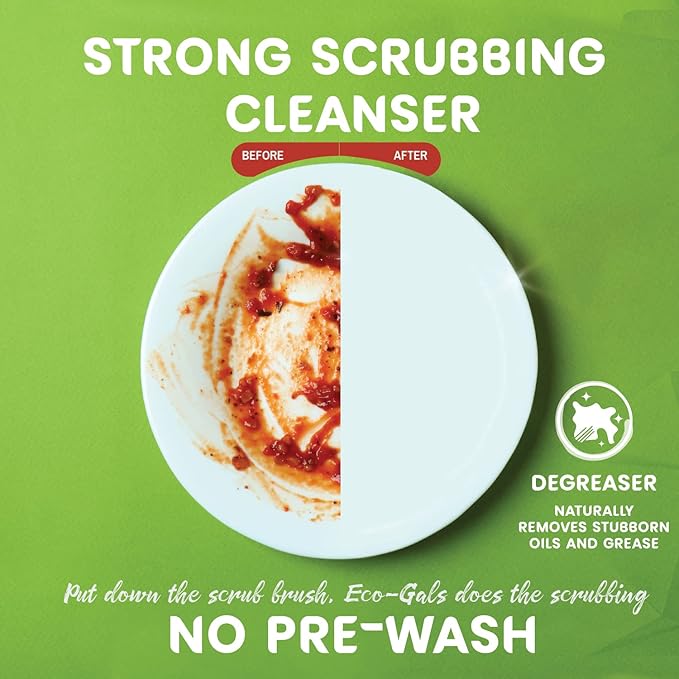 ECO-GALS Eco-Spinz Disposal Cleaner and Deodorizer for Kitchen Drains and Sinks Plus Eco-Shines Dishwasher Detergent 3 in 1 Power of Liquid, Powder, and Gel for Brighter Cleaner Dishes