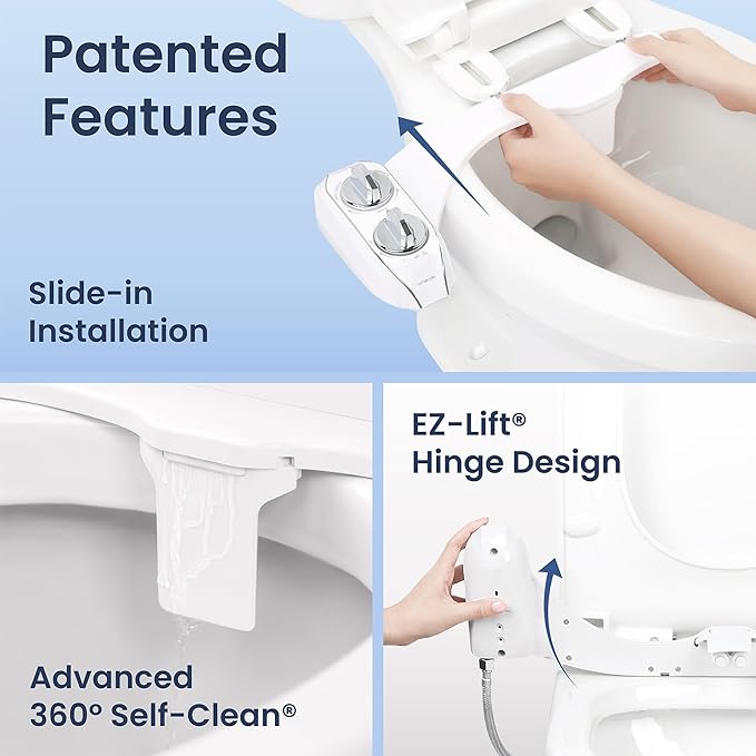 LUXE Bidet NEO 185 Plus - Dual Nozzle, Non-Electric Bidet Attachment for Toilet Seat, Patented Slide-In Install, 360° Self-Clean, EZ-Lift to Clean, Feminine & Rear Wash (Rose Gold)