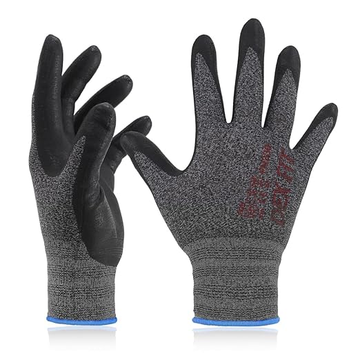 DEX FIT Nitrile Coated Work Gloves FN330-3D-Comfort Stretchy Fit, Firm Grip, Thin & Lightweight, Touchscreen Fingers, Protective & Durable, Breathable, Machine Washable; Black Grey L (9) 1 Pair