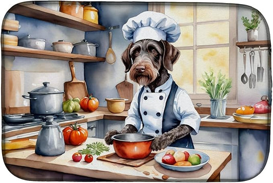Caroline's Treasures DAC6255DDM German Wirehaired Pointer The Chef Dish Drying Mat Absorbent Dish Drying Mat Pad for Kitchen Counter Dish Drainer Mat for Countertop, 14 x 21", Multicolor