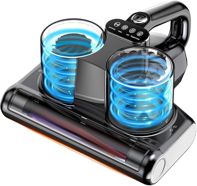 Mattress Vacuum Bed Vacuum Cleaner 16Kpa Suction 253.7nm UV-C Light, 140°F Heated Air, 30000 RPM Brushroll, Ultrasonic, HEPA Filter, Handheld Vacuums for Carpet/Sofa, 500W Corded, (Orange)