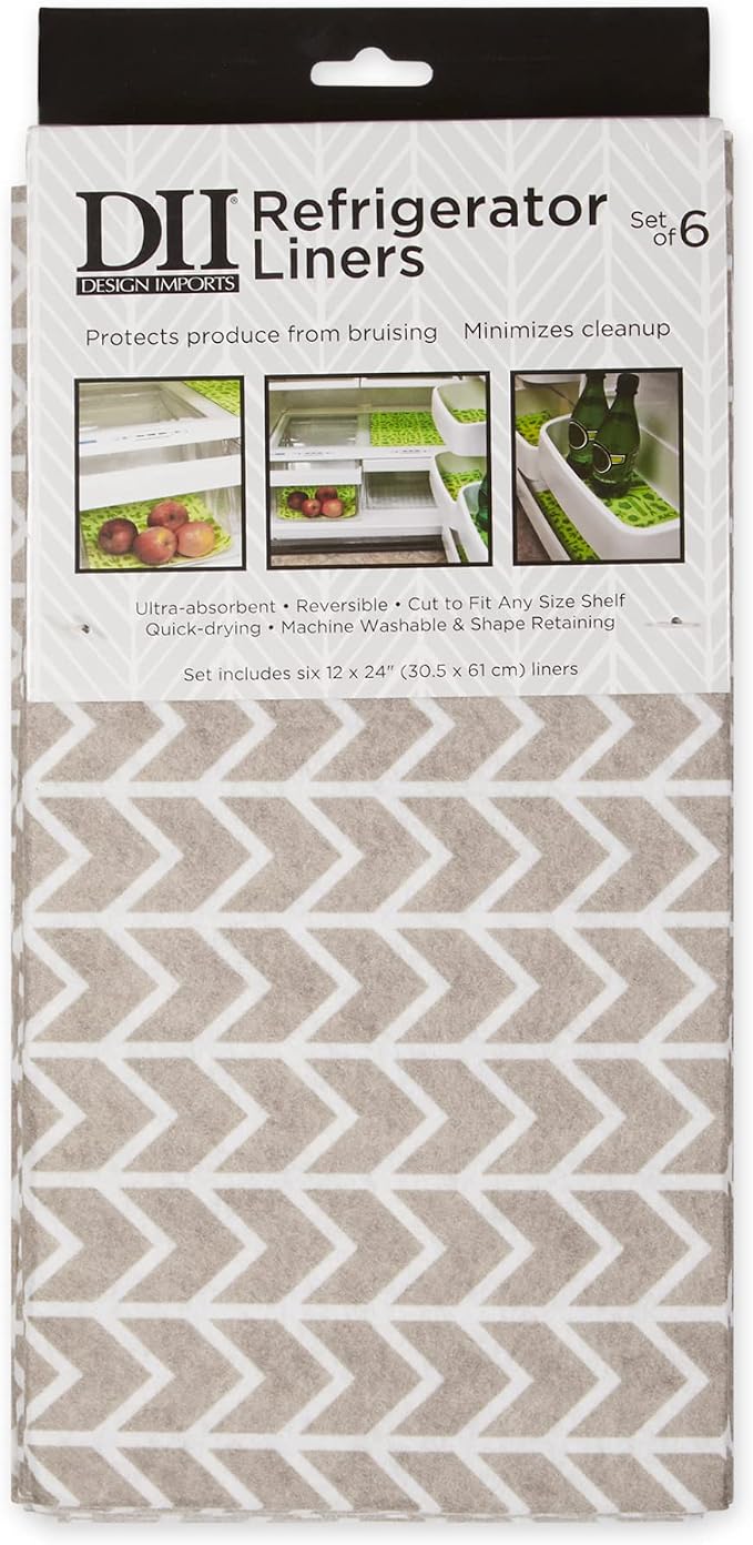 DII Fridge Liner Collection Non-Adhesive, Cut to Fit, 12x24, Stone Herringbone, 6 Piece