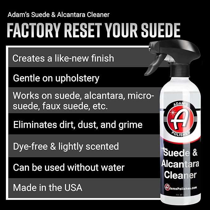 Adam's Suede Cleaner (16oz) - Professional Automotive Micro-Suede Cleaner For Car Interiors, Upholstery, Shoes, Clothing, Removes Stains & Refreshes Suede Material