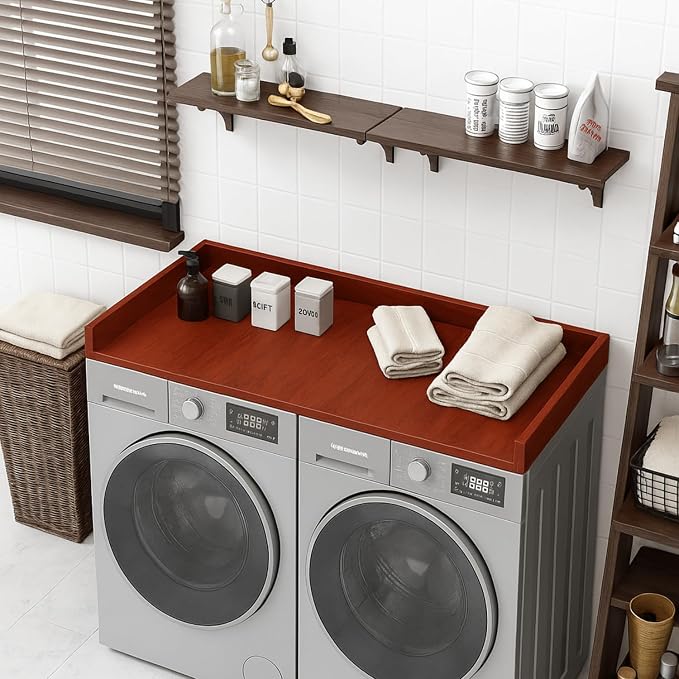 OfficeSimpli Washer Dryer Countertop, Made in USA, Non-Slip Pads, Laundry Room Wood Topper, Washer Dryer Cover for Top, Laundry Countertop, Laminate Finish (Mahogany, Extra Large (30" x 58"))