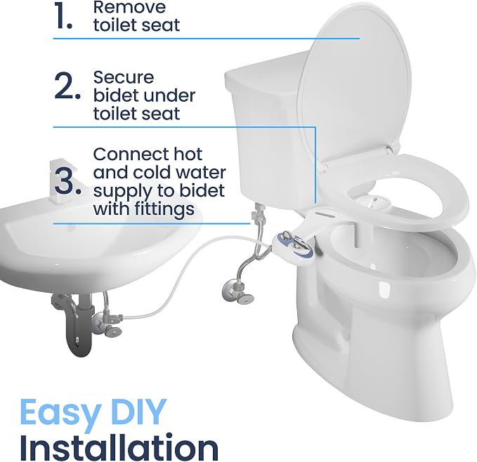 LUXE Bidet NEO 320 - Warm Water, Dual Nozzle, Self-Cleaning, Non-Electric Bidet Attachment for Toilet Seat, Adjustable Water Pressure, Rear & Feminine Wash (Gold)