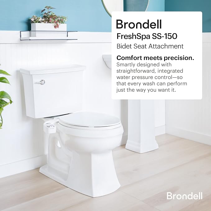Brondell FSP-150 FreshSpa Thinline Precision Essential Bidet Attachment for Toilet Seats with Adjustable Water Pressure, Side Arm Control, Thin Profile, White (Single Nozzle)