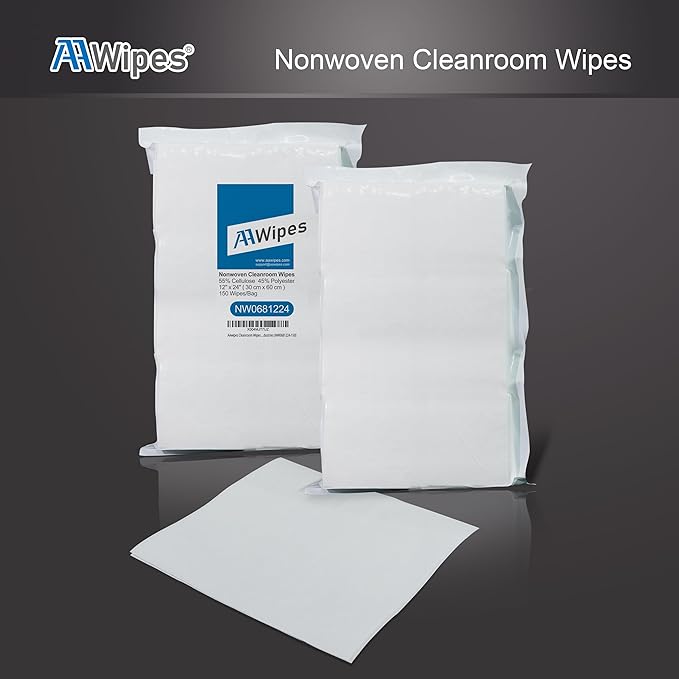 AAwipes Cleanroom Wipes Nonwoven Wipers Cellulose/Polyester Blend (12" x 24" 150PCS) for Lab, Electronics, Pharmaceutical, Printing and Semiconductor Industries (NW0681224-150)