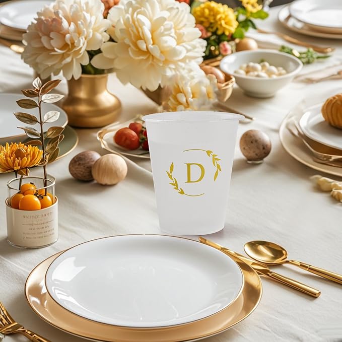 100 Monogrammed Cups Disposable Initial Plastic Cup 12 oz Wedding Personalized Cup for Wedding Reception Baby Shower Birthday Party(Letter F)
