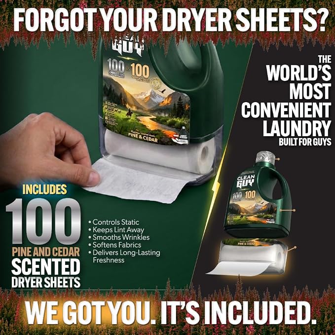Laundry Detergent with Dryer Sheets | Bold Wood & Pine Scent, Powerful Cleaning, Soft & Fresh Finish, Long-Lasting Aroma - Pine & Cedar (100 Loads PLUS 100 Dryer Sheets)