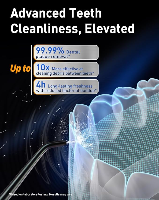 MySmile LP221 Cordless Water Flossers for Teeth with UVC Light Sanitizer and OLED Display, 335ML 4 Modes Water Teeth Cleaner Picks for Teeth Cleaning and Water Flossing (Midnight Black)