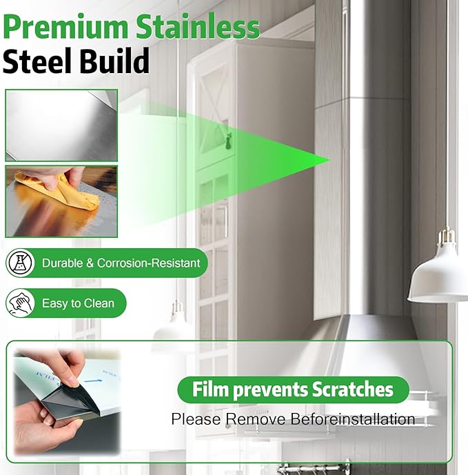 31.5" x 8" x 6.7" Range Hood Chimney Extension, Adjustable Chimney 31.5-63 IN, 203MM Width Stainless Steel Range Hood Chimney Extension, Extend Ventilation Reach, Universal Fit For Most Kitchens
