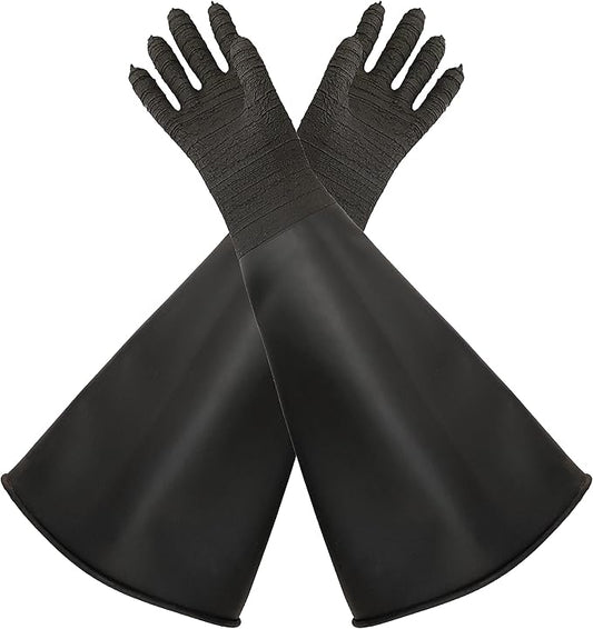 Heavy Duty Sandblasting Gloves 24.8" Rubber Gloves for Sandblaster Protective Safety Work Black Striped Glove