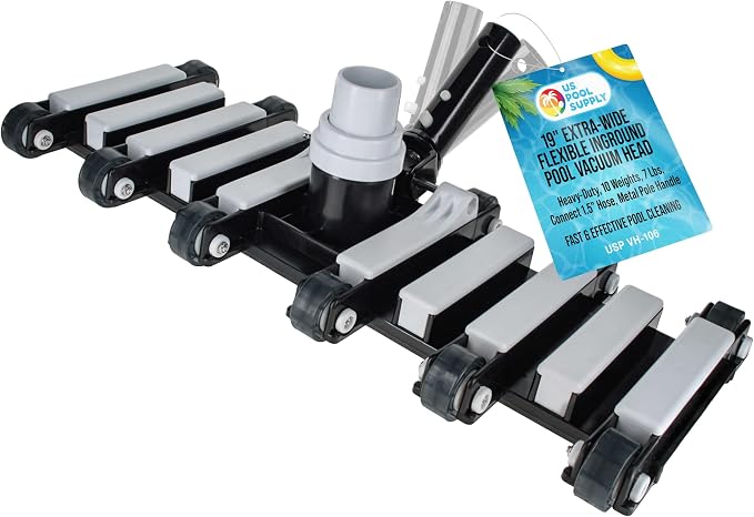 U.S. Pool Supply 19" Manual Pool Vacuum Head for Inground Pools, Flexible, Extra-Wide, Weighted - Heavy-Duty, 10 Weights, 7 Lbs, Connect 1.5" Hose, Swivel Direction-Control Metal Pole Handle, Cleaning