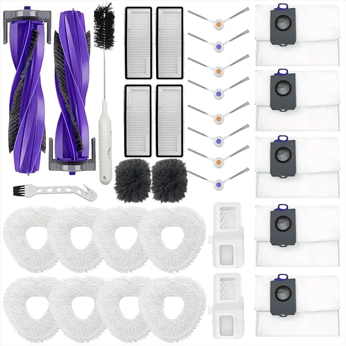 Replacement Accessories Compatible with Narwal Freo Z Ultra Robot Vacuum Cleaner, 2 Main Brush 4 Filter 5 Dust Bags, 8 Mop Pads 4 Side Brushes 2 Baseboard Rag 2 Cleaning Brush 2 Replaceable Insert Bin