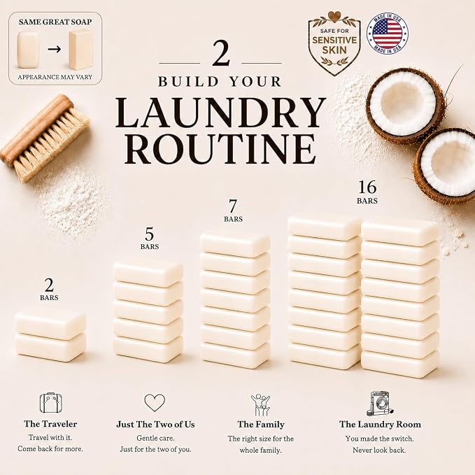 Kelebs Natural Laundry Soap Bar for Sensitive Skin with Organic Coconut - Delicate Laundry Stain Remover for Clothes, Underwear, Collar - Gentle Baby Laundry Soap | 16 Bars
