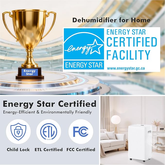 DUMOS 50Pints Dehumidifier with Drain Hose, Most Efficient Energy Star, 3,500 Sq.Ft Dehumidifier for Basement, 1.19 Gallon Tank 41dB, Airflow Swing, Ideal Humidity Remover for Home, Bedroom & Bathroom