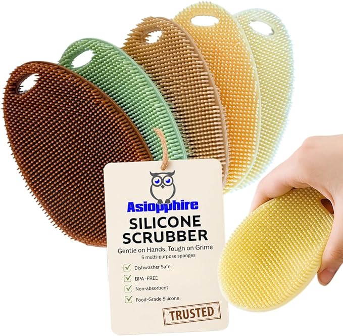 Silicone Dish Scrubber Set of 5 | Reusable Silicone Sponges for Dishes | BPA-Free Food Grade Kitchen Scrubbers | Non-Scratch for Dishes, Pots, Pans & Household Cleaning [Fall]