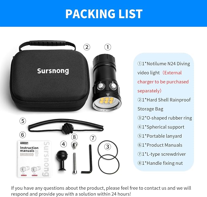 Noctilume N24 7500 Lumens Dive Light - Professional Underwater Video Light with 90 CRI, 6500K White Light, for Scuba Diving/Underwater Photography/Videography (IP68 Waterproof, 80m Depth)