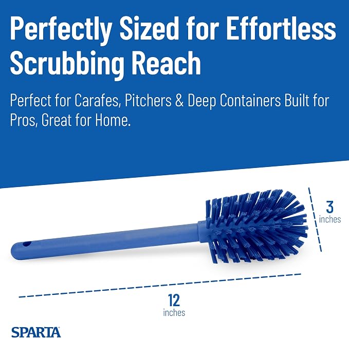 SPARTA Large Water Bottle Brush Ideal for Wide-Mouth Jars, Bottles and Tumblers, Dishwashing Tool with Handle for Home and Commercial Kitchens, Plastic, 12 Inches, Blue