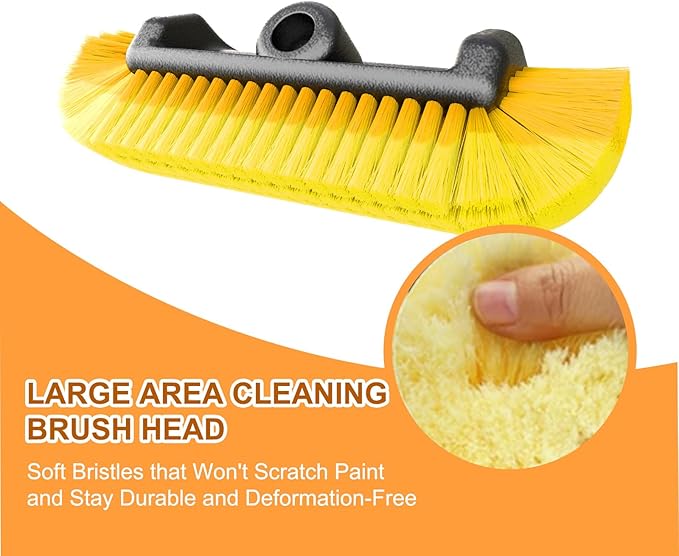 SISUPASSIE Car Wash Brush, 16FT Telescopic Car Wash Brush with Long Handle, 12-Inch Soft Bristle Car Cleaning Brush for Cleaning Car, RV, Truck, Boat, Solar Panels