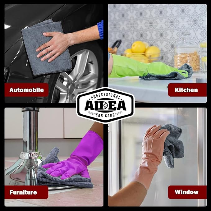 AIDEA Microfiber Cleaning Cloth Grey, 800PK, Microfiber Towels for Cars, Shop Towels Cleaning Rags, Premium Wash Cloths, Absorbent Towel for SUVs, House, Kitchen, Commercial, Cleaning Supplies 12×12"