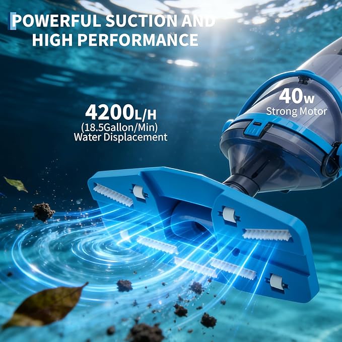 Cordless Handheld Pool Vacuum with Telescopic Pole, Rechargeable Handheld Hot Tub SPA Pool Cleaner Vacuum for Above Ground/Inground Pools, 18.5GPM Powerful Suction, Running time up to 1H