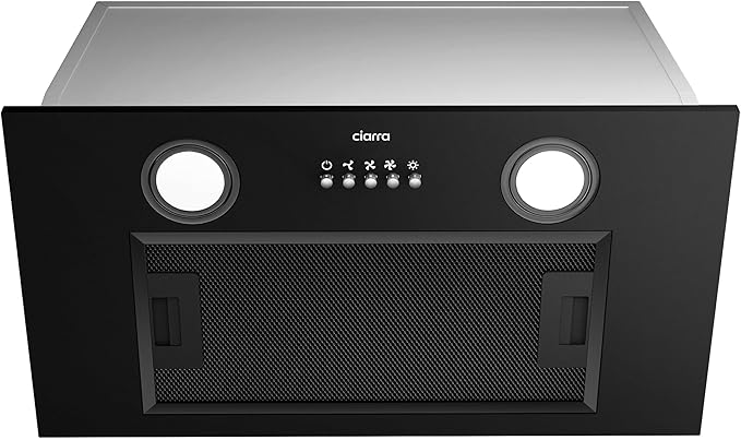 CIARRA Insert Range Hood 20 inch 650 CFM Kitchen Stove Vent Hood with LED Light, 3 Speed Exhaust Fan, Push Button, Black, CAB52913E-N