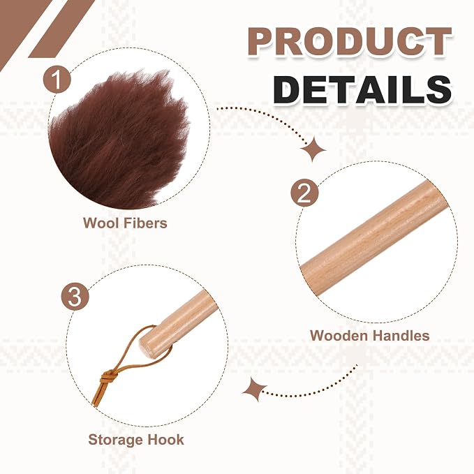 uxcell Wool Duster, 14.2" Natural Feather Cleaner Household Cleaning Duster with Solid Wooden Handle for Cleaning Fans Window Blinds Shelves Furniture, Coffee