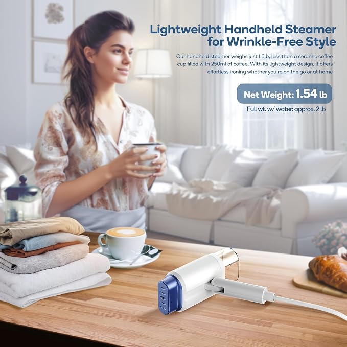 Newbealer Steamer for Clothes, 2 Steam Levels & Dry Iron, 120V Only (Blue) | Foldable & 20s Fast Heat, 360°Anti-Spill, 1200W 180ml Handheld Fabric Wrinkle Remover, 1.5 lbs Compact Size for Trip/Home