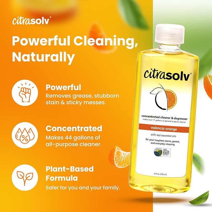 Citra Solv Concentrated Household Cleaner & Degreaser - Valencia Orange Scent - 16 Fl Oz, Safe, Effective, and Versatile Cleaning Solution, Natural Ingredients, Biodegradable, Made in USA