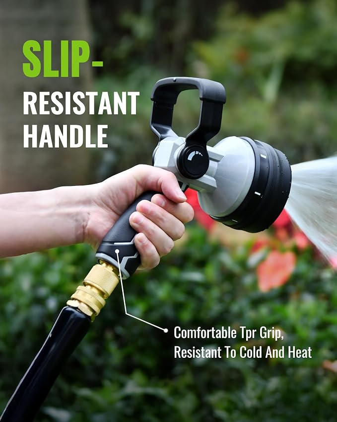 RAINPOINT Garden Hose Nozzle with Solid Brass Quick Connector 7 Spray Patterns Heavy Duty Metal Water Hose Sprayer and 3/4 GHT Leak-Proof Fittings for Instant Connection and Device Switching