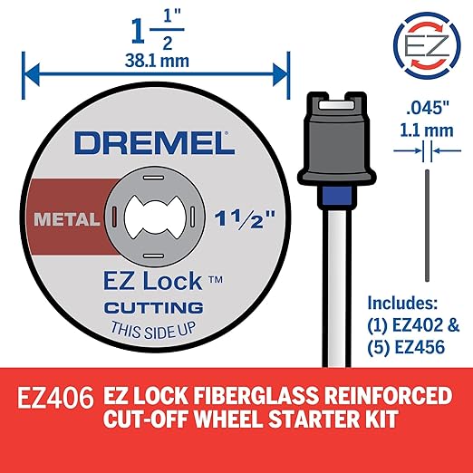 Dremel EZ406-02, EZ - Lock Starter Kit, 1 1/2-Inch (38.1 mm) Wheel Diameter, 5 Piece Fiberglass Reinforced Cut-Off Wheels and EZ402 Mandrel Included, Rotary Tool Cutting Disc Accessories - Pack of 2