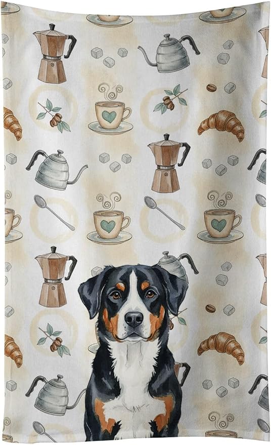 Caroline's Treasures Greater Swiss Mountain Dog Coffee Bar Kitchen Towel Velour Plush Front and Cotton Loop Back Machine Washable