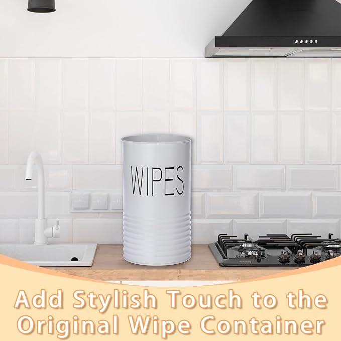 Kokone Wipes Dispenser Farmhouse Wipes Container with Matte Finish Compatible for Clorox Lysol Sturdy Galvanized Iron Wipes Holder for Kitchen,Bathroom,Office,School Table Countertop,White