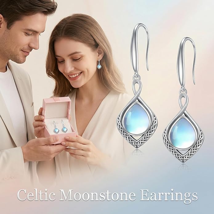 PELOVNY Celtic Knot Filigree Earrings for Women 925 Sterling Silver Moss Agate/Birthstone Infinity Earrings Birthday Christmas Jewelry Gifts for Mom Daughter Wife Sister