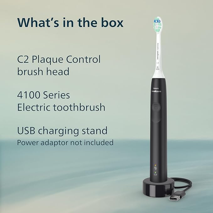 Philips Sonicare 4100 Series Electric Toothbrush - Sonic Toothbrush with Advanced Sonic Technology, Pressure Sensor, Two Intensity Settings, Smartimer & Quadpacer, Black, Model HX3681/24