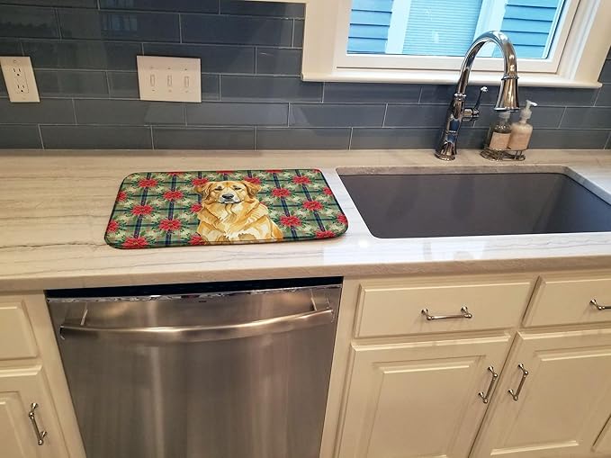 Caroline's Treasures Lion Yellow Leonberger Christmas PoinsettIas Dish Drying Mat Absorbent Dish Drying Mat Pad for Kitchen Counter Dish Drainer Mat for Countertop, 14 x 21", Multicolor