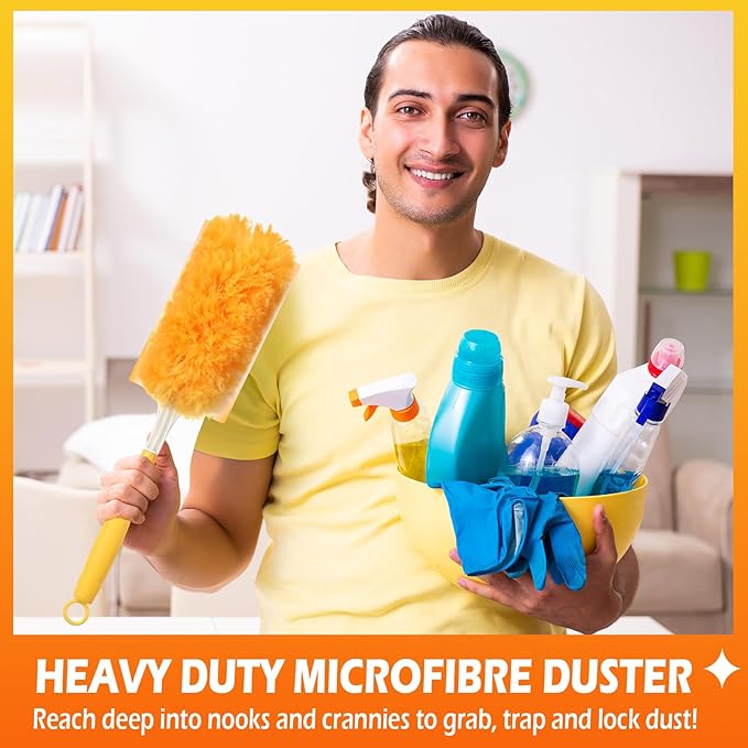Honeydak 120 Pack Heavy Duty Duster Refills with 2 Handle, Compatible with Swiffer, Multisurface 360° Larger Size Dusters with 4X Microfibers, Unscented Disposable Dusting Furniture for Cleaning