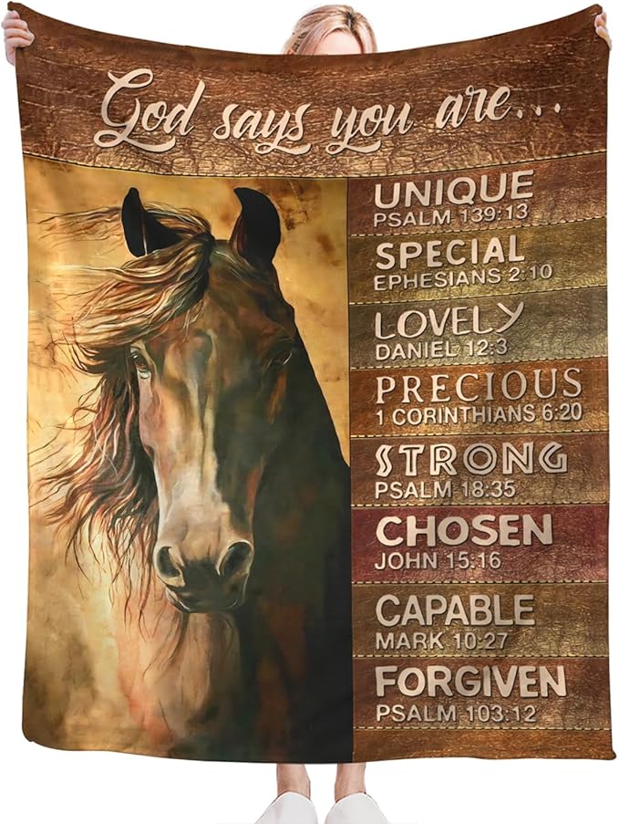 Tijuboni Christian Horse Throw Blanket Horse Gifts for Girls Boys Women Men Kids Adults Soft Flannel Fleece Blanket for Couch Sofa Bed Home Decor 60"x80"