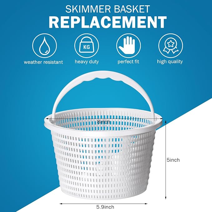 Lasnten 3 Pcs Pool Skimmer Basket for Inground Pool Skimmer Hook Extendable Filter Basket Filter Lid Lifting Hook for Cleaning Accessory Keep Hands Clean(8 Inch)
