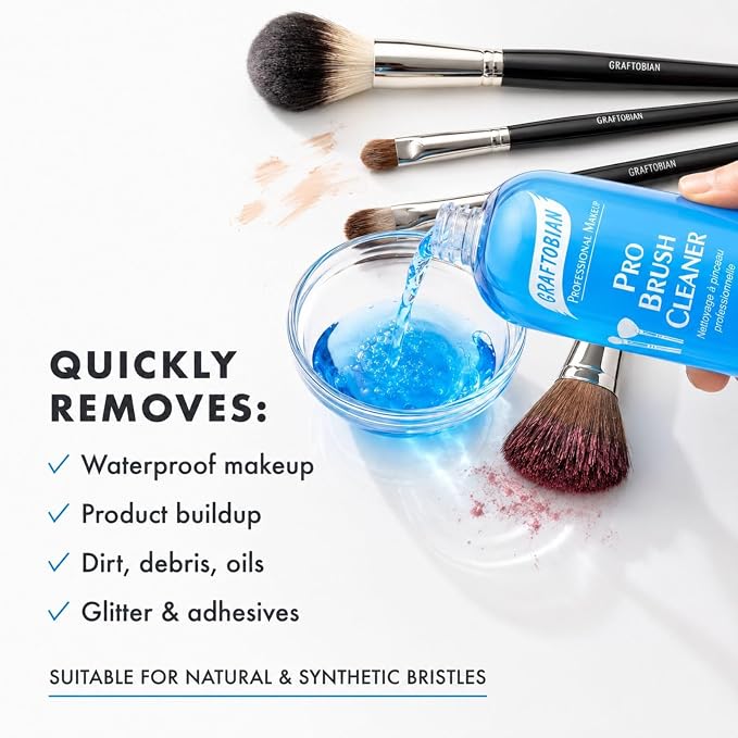 Graftobian Brush Cleaner Solution | Professional Cleanser for Makeup Brushes | Quick-Drying Cleanser for Waterproof Makeup Brushes Removes Cream, Powder & Waterproof Makeup Made in USA 2oz