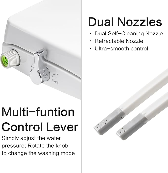 Bidet Seat for Elongated Toilet Seat Non-Electric Soft Close with Quick Release Hinges for Easy Clean Dual Nozzle Front and Rear Wash(PG303A-HPN-AZ)