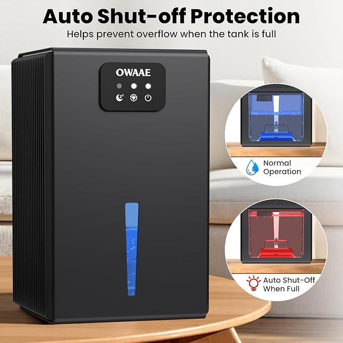 Dehumidifier, 1000 sq.ft Quiet Dehumidifiers for Home Bedroom Basement Bathroom with 95oz Water Tank, Auto Shut-Off, Sleep Mode 7 Colors LED Light, Grey