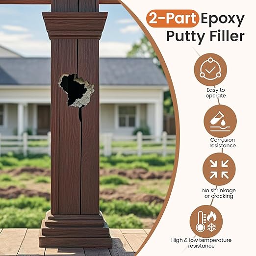 Boncart Epoxy Wood Putty, High Strength Filler Putty, Stainable 2-Part Epoxy Filler, 21.16 oz Structural Wood Repair Kit, Wooden Furniture Repair Kit for Damages (Dark Brown)
