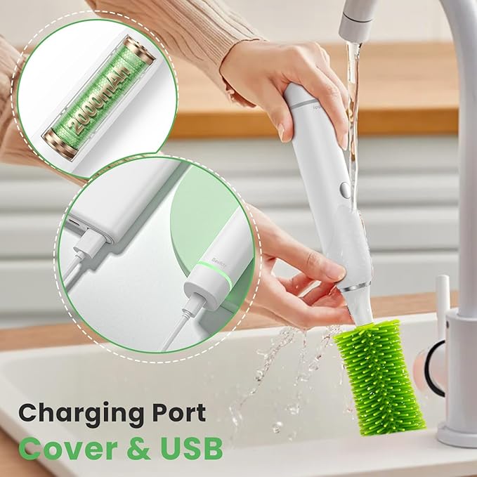 Bestidy Electric Baby Bottle Cleaner Kit for Travel- Rechargeable 360° Rotation Electric Baby Bottle Brush with Replaceable Nipple/Straw Brush, 2-Speed Modes, 50ml Lotion Bottle & Storage Bag