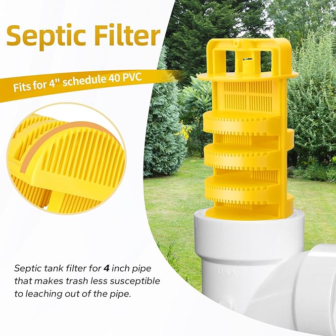 Septic Filter for 4 Inch Septic Tank Inlet, Upgrade Residential Sewer Effluent Filter Cartridge, Replacement Septic Field Pipe Septic Tank Filters Fittings (2 Pack)