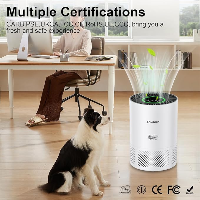 Chuboor Air Purifiers for Home Large Rooms up to 1200ft², H13 True HEPA Air Purifiers for Bedroom Dorm Room Pets with Timer, Air Purifier Cleaner for Dust,Smoke,Odor,Dander,Pollen, Wildfire Smoke