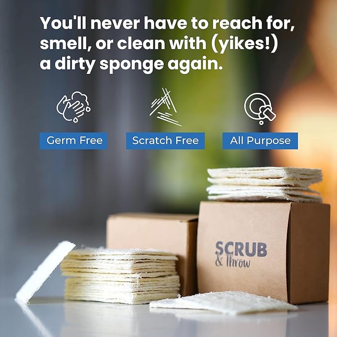 Scrub & Throw Loofah Scrub Sponge, Natural, Plastic-Free, Non-Scratch, for Kitchen, Dishes, Pots and Cleaning, Plant-Based, Plastic-Free, Eco-Friendly, Biodegradable, 30 Pack