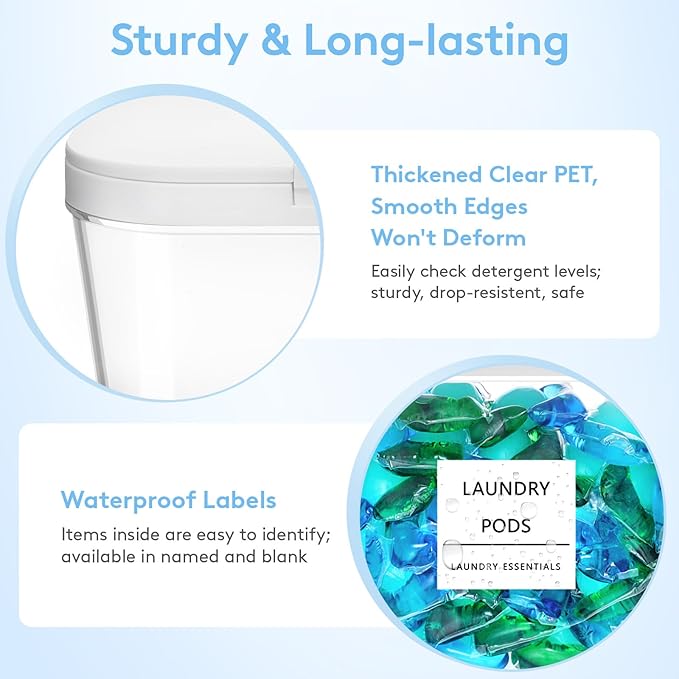 Lifewit Laundry Pods Container with Pop-up Lid, Laundry Room Organization, Dryer Sheet Holder for Washing Powder Scent Booster Beads, 2700 ml/0.72gal,4 Pcs