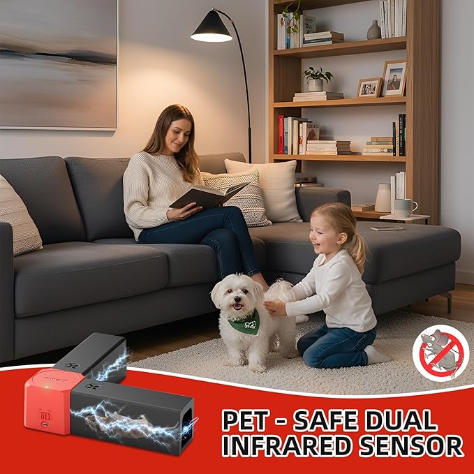 Electric Mice Trap Mouse Zapper, Rat Traps Indoor for Homes with Dual-Channel, Mice Zapper with High Voltage Instant, Effective & Reusable Humane Rodent Zapper, Rodent Trap for Outdoor & Indoor
